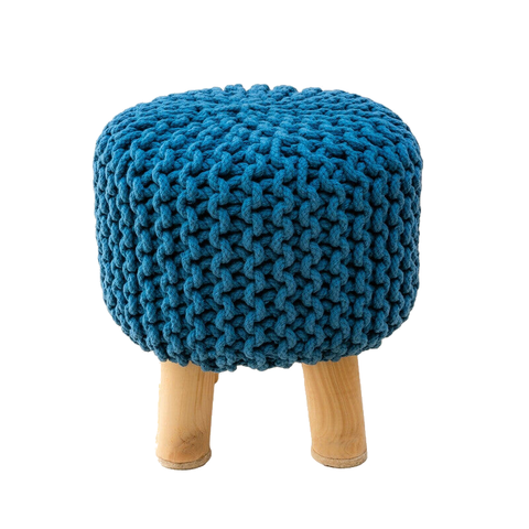 Kids Hand Knitted Cotton Braided Foot Rest Sitting Stool Ottoman (Blue)
