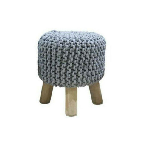 Kids Hand Knitted Cotton Braided Foot Rest Sitting Stool Ottoman (Light Grey)