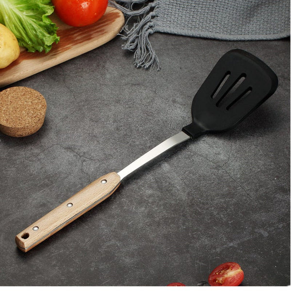 Kitchen Cooking Utensils Non Stick Silicone Spatula Turner With Wooden Handle