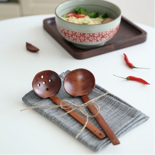 Kitchen Cooking Durable Spoon Wooden Japanese Style Long Handle Pot Colander Tableware Ramen Filter Soup Ladle
