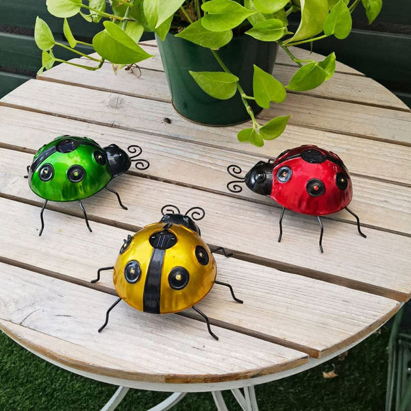 Ladybug Garden Statue With Solar Lights Backyard Lawn Decoration