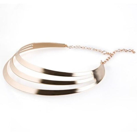 Layered Hollow Out Polished Choker Necklace Golden