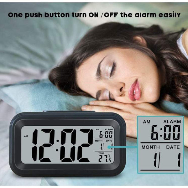 Clocks Lcd Alarm Battery Operated Cordless Digital Smart Sensor Night Light Date Snooze Temperature 12 / 24Hr Switchable Simple Operation For Kids Heavy Sleepers Bedroom Travel