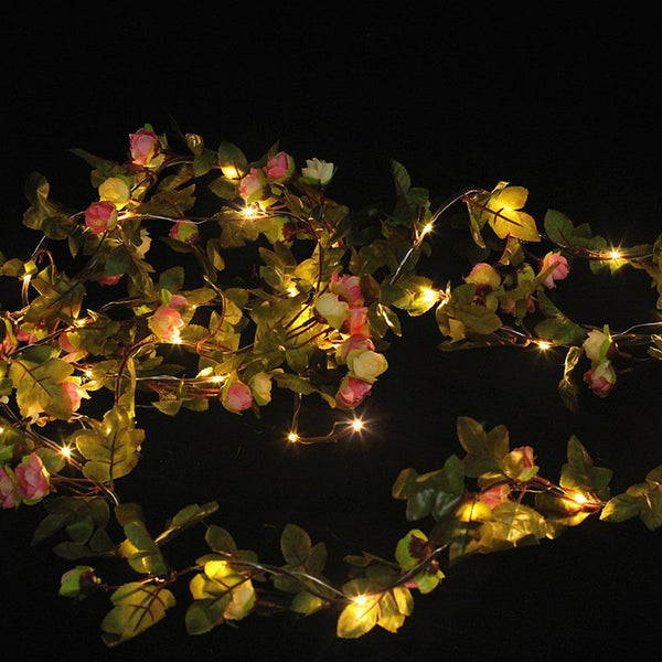 Led Artificial Rose Flower Vine Fairy String Light Indoor Outdoor Lights