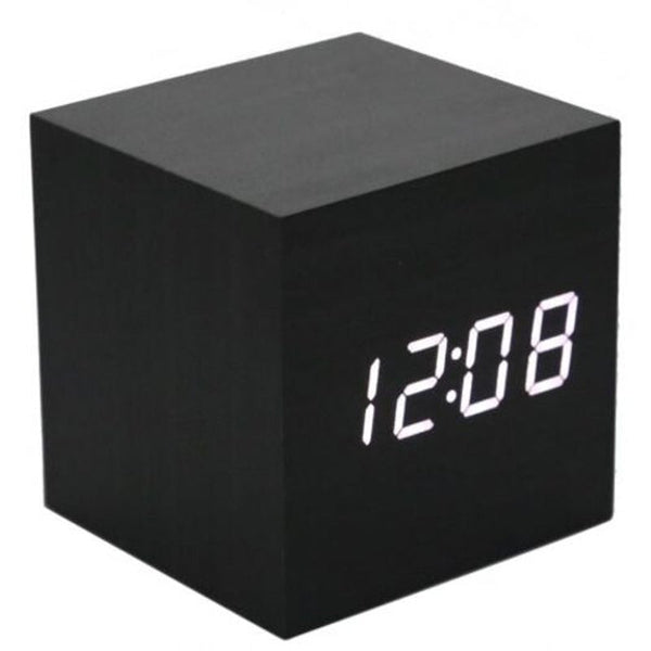 Led Display Wooden Alarm Clock Black