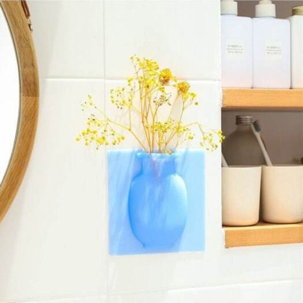 Creative Magic Bottle Suction Cup Wall Hanging Silicone Vase Flower Pot Blue