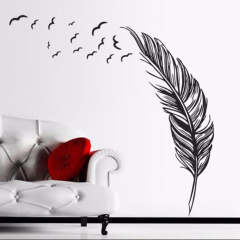 Left Flying Feather Wall Stickers Home Decor Wallpaper Black 57 X 88Cm
