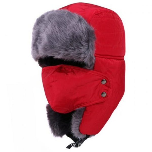 Lf008 Men's Super Keep Warm Thick Bomber Hat Anti Snow Cap With Mask For Riding Cadetblue