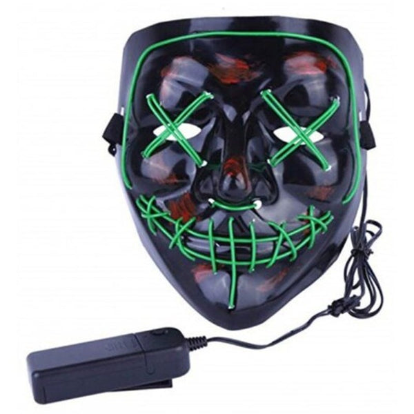 Light Up Led Mask Halloween Scary Costume For Men Women Kids Green
