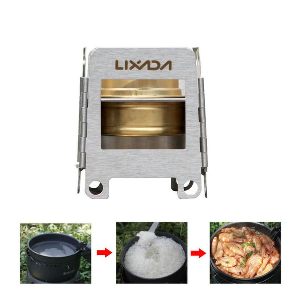 Lixada Portable Stainless Steel Lightweight Folding Wood Stove Pocket Outdoor Camping Cooking Picnic Backpacking With Backup Alcohol Burner