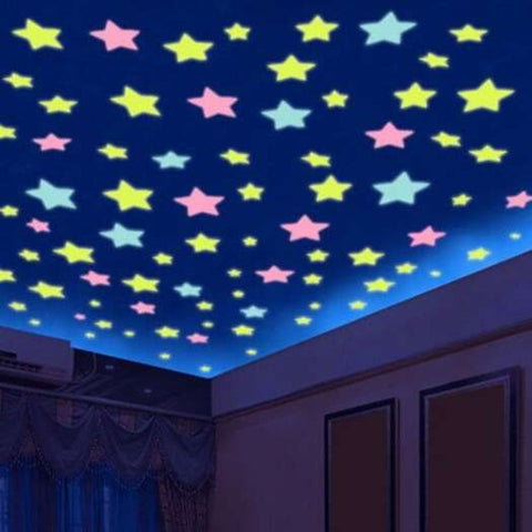 Luminous Star Wall Stickers Bedroom Living Room Home Diy 100Pcs Multi A