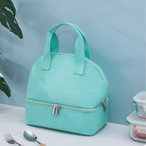 Lunch Bag For Women Double Compartment Insulated Tote Waterproof Layer Thermal Insulation Bento