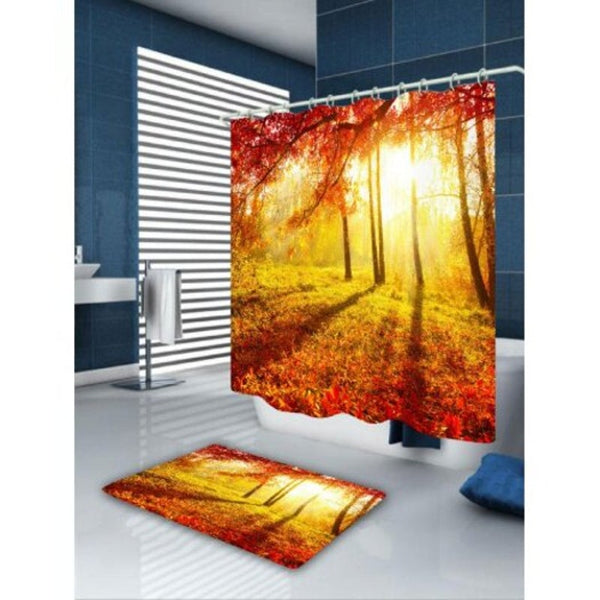 Maple Forest Sunlight Print Waterproof Bathroom Shower Curtain
