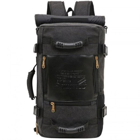 Men Canvas Fashion Stitching Backpack Easy Match Student Bag Black