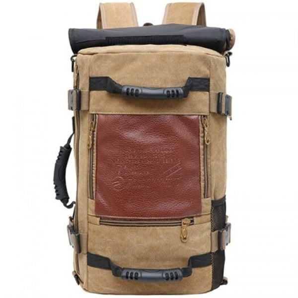 Men Canvas Fashion Stitching Backpack Easy Match Student Bag Black