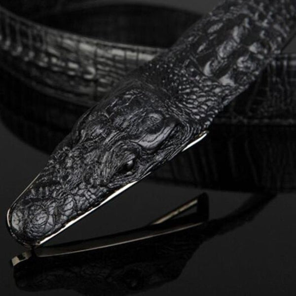 Men Personalized Retro Fashion Crocodile Smooth Buckle Belt Black