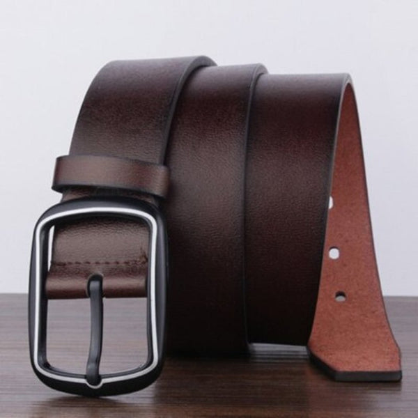 Men Retro Antique Finish Pin Buckle Wide Belt Simple Business Style Straps Coffee