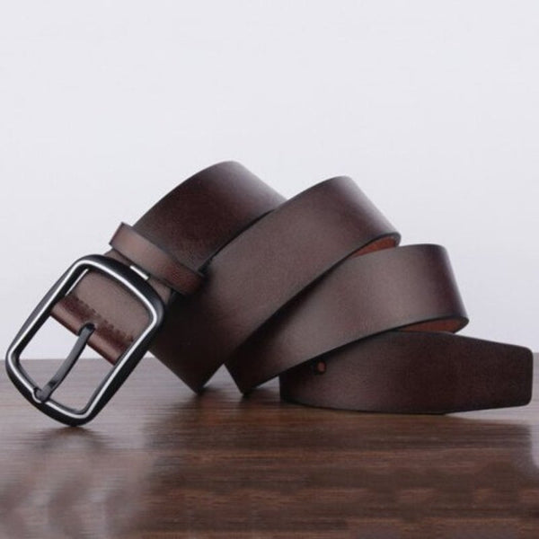 Men Retro Antique Finish Pin Buckle Wide Belt Simple Business Style Straps Coffee