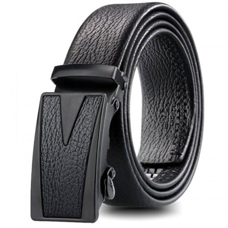 Men's Automatic Buckle Belt Bark Pattern Scratch Resistant Waistband Black