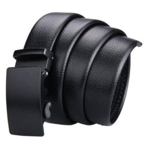 Men's Business Belts Solid Color Automatic Buckle Waistband Black