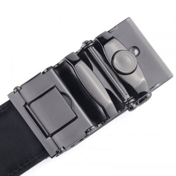 Men's Fashion Automatic Buckle Genuine Leather Belt Business Simple Waistband Black