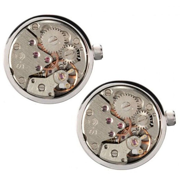 Men's Fashion Mechanical Watch Movement Cufflinks Silver