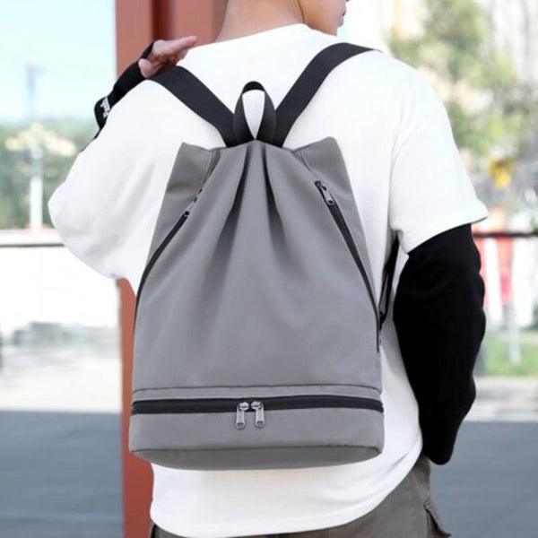 Men's Fashion Soft Backpack Trend Solid Color Students Bag Unique Zipper Deep Blue