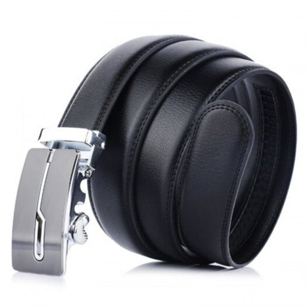 Men's Genuine Leather Belt With Automatic Buckle Business Durable Waistband Black