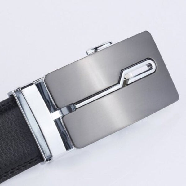 Men's Genuine Leather Belt With Automatic Buckle Business Durable Waistband Black