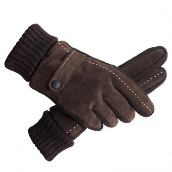 Men's Genuine Leather Outdoor Riding Gloves Winter Warm Students Black