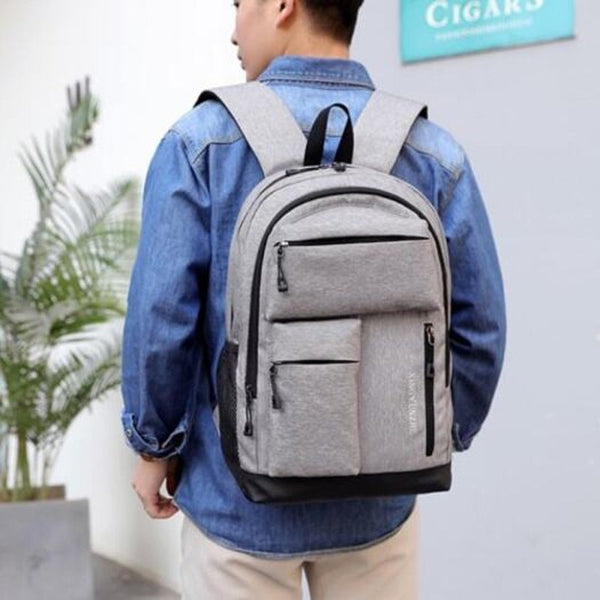 Men's Oxford Multiple Pockets Usb Charging Backpack Computer Bag Light Gray