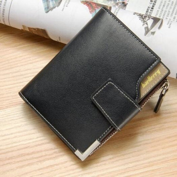Men's Pu Leather Casual Wallet Vertical Section Zipper Card Holder Purse Coffee