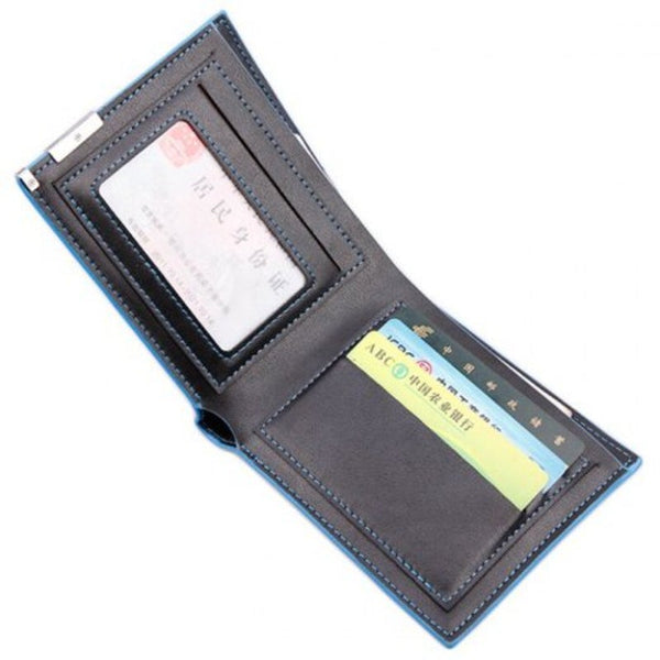 Men's Short Soft Wallet Blue Lines Money Clip Creative Card Pack Black