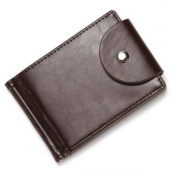 Men's Simple Solid Color Wallet Cash Card Bag Flip Buckle Money Clip Coffee