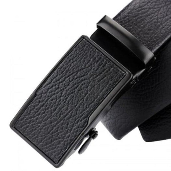Men's Solid Color Classic Crocodile Pattern Belt Durable Automatic Buckle Waistband Black