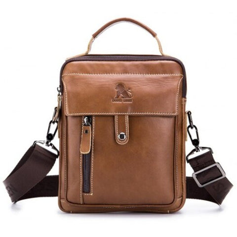 Men Vintage Leather Cowhide Business Messenger Shoulder Bag Chestnut Vertical