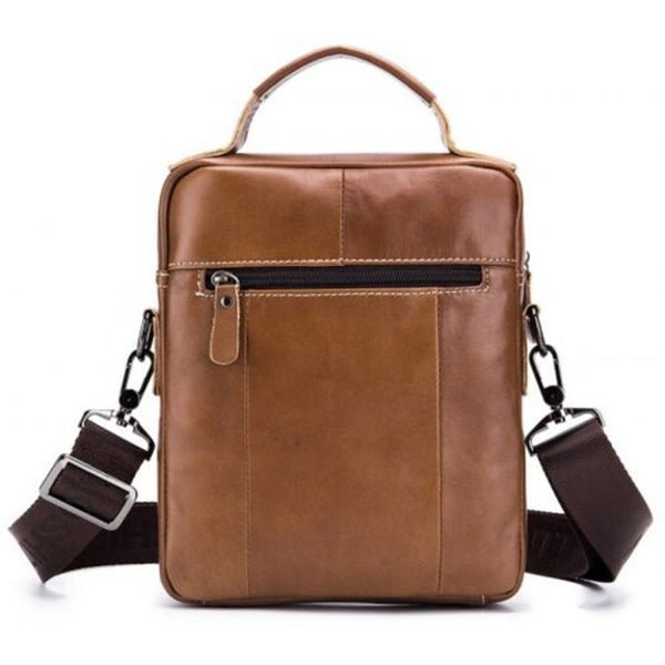 Men Vintage Leather Cowhide Business Messenger Shoulder Bag Chestnut Vertical