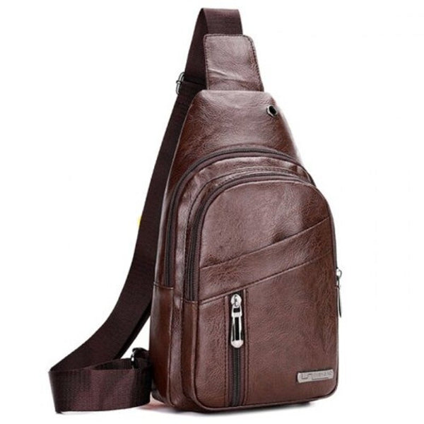 Men Wearable Solid Color Fashion Crossbody Bag Waterproof Pack Coffee Type 1