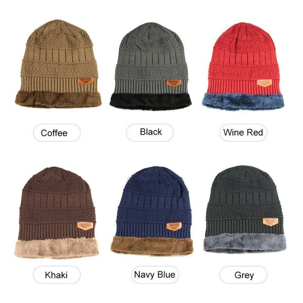 3-In-1 Beanies Men Winter Warm Knitting Hat Coffee