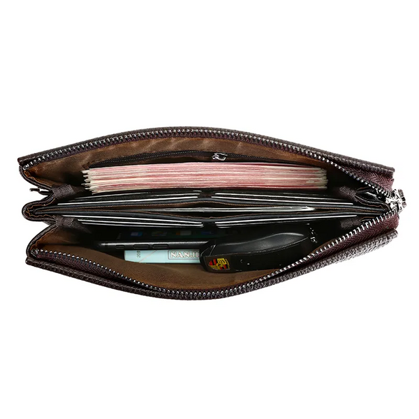 Men Leather Clutch Bag Business Wristlet Phone Wallet Male Handy Long Purses