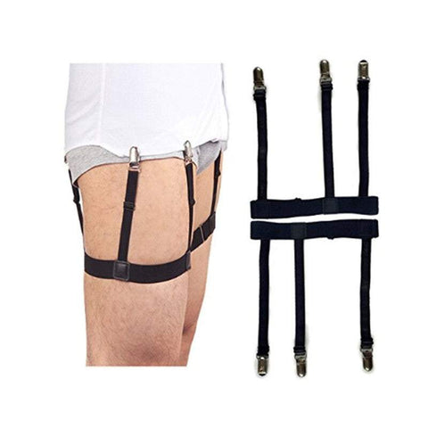 Men's Dress Shirt Stays Leg Thigh Suspender Garters Keep Tucked In With Non Slip Locking Clamps