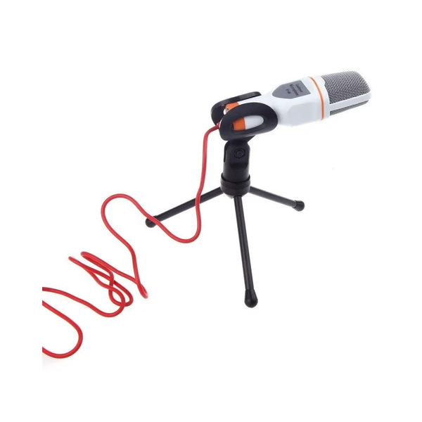 Mic Wired Condenser Microphone With Holder Clip For Chatting Singing Karaoke Pc Laptop White
