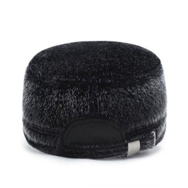 Middle Aged Winter Thick Warm Men Earmuff Hat Casual Mink Like Peaked Cap Black