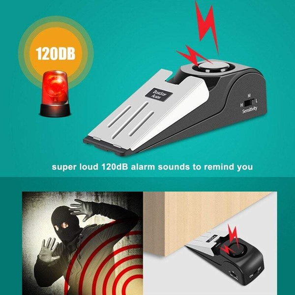 Security Mini Wireless Vibration Alarm Door Stop Block Adjustable Anti Theft Wedge Shaped System Can Improve Level 3 Home Hotel Office Sensitivity