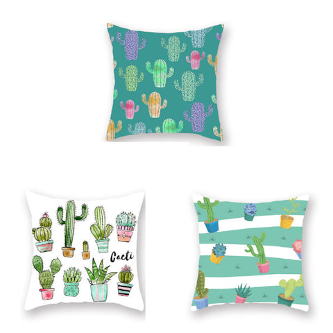 3Pcs Mint Green Plant Cactus Cushion Pillow Sleeve Decorative Pillowcases