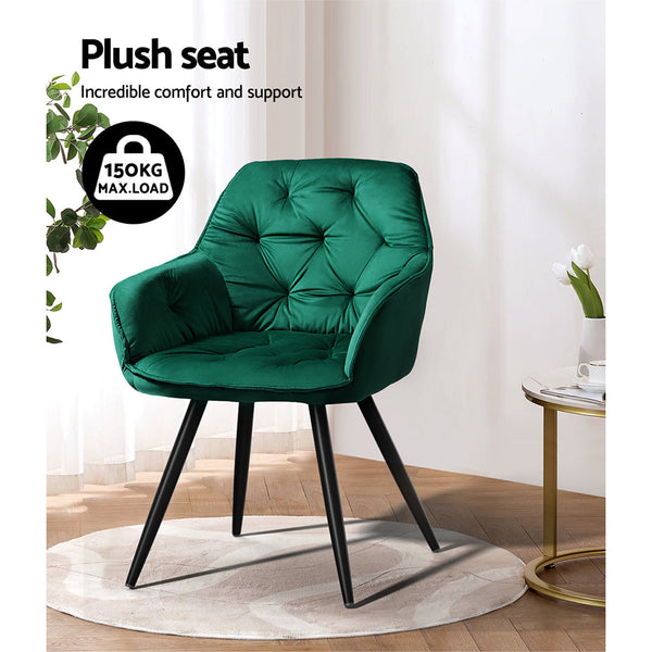 Artiss Set Of 2 Calivia Dining Chairs Kitchen Upholstered Velvet Green