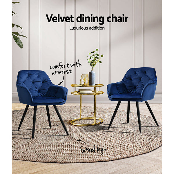 Artiss Set Of 2 Calivia Dining Chairs Kitchen Upholstered Velvet Blue