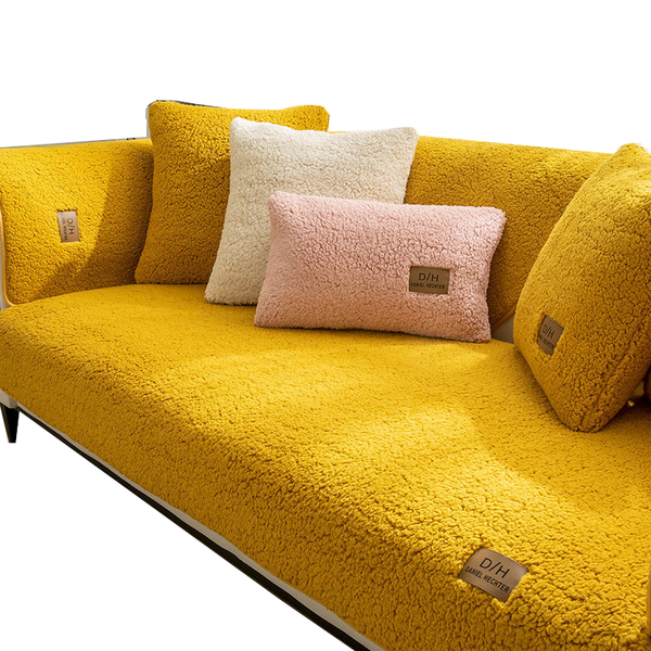 Modern Solid Color Winter Lamb Wool Sofa Towel Thicken Plush Soft And Smooth Covers For Living Room Anti-Slip Couch