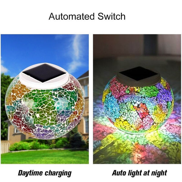 Mosaic Glass Outdoor Solar Power Light Lawn Ball Lantern Led 2