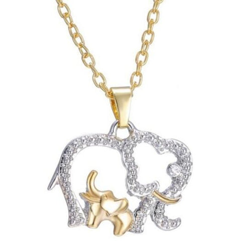 Mother's Day Gift Creative Necklace 18K Gold Cute Animal Double Elephant Pendant Goldsize One Size Color Silver